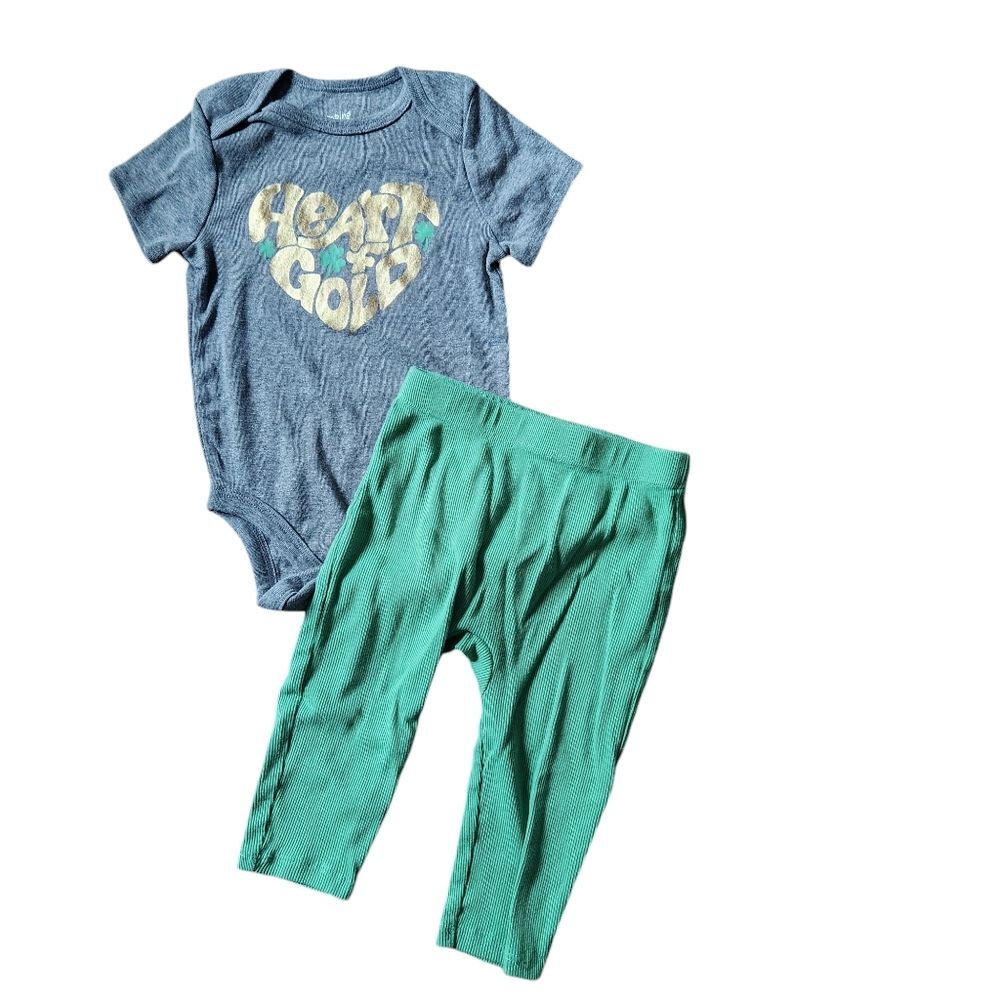 Jumping Beans Heart of Gold Short Sleeve Bodysuit Green Pants Size 12 months